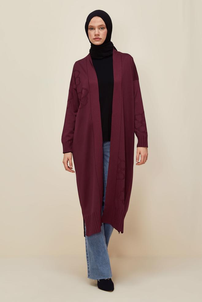 Tesettür giyim BORDO TRİKO HIRKA 45891 - ALVİNA