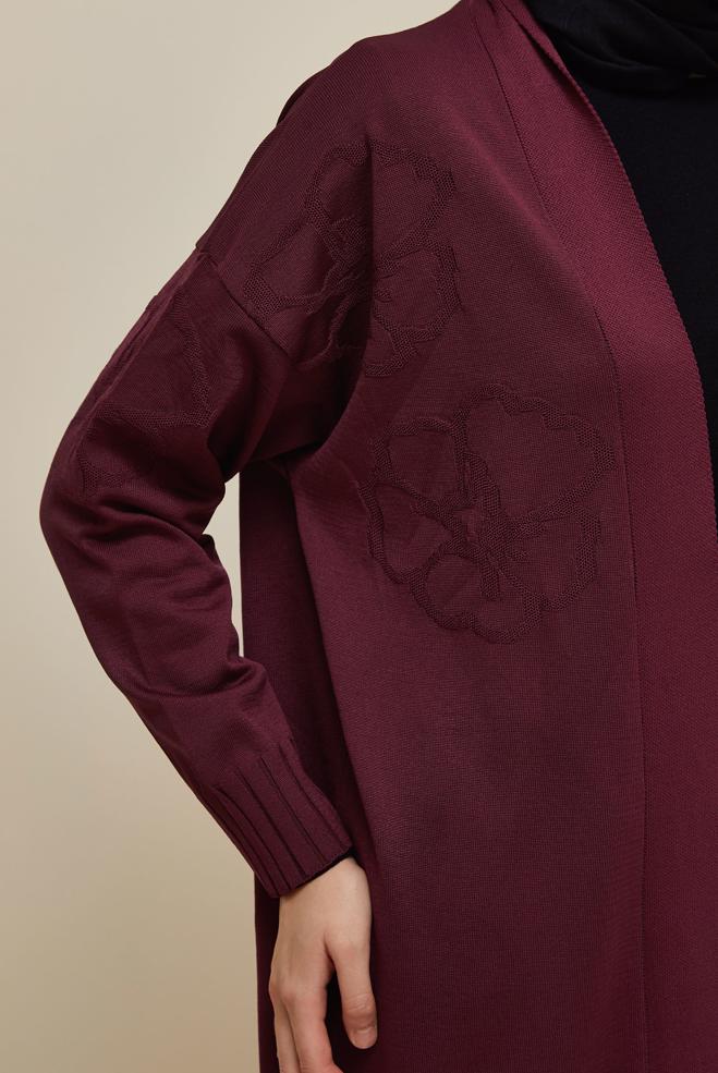Tesettür giyim BORDO TRİKO HIRKA 45891 - ALVİNA