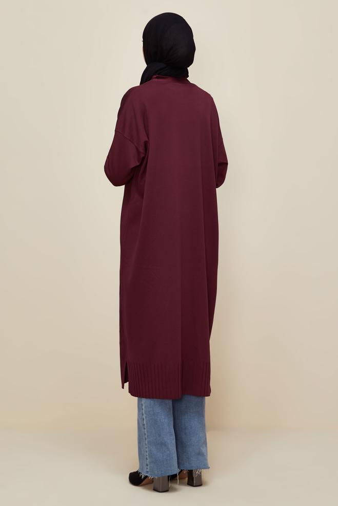 Tesettür giyim BORDO TRİKO HIRKA 45891 - ALVİNA