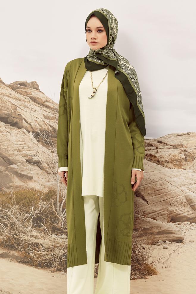 Tesettür giyim YEŞİL TRİKO HIRKA 45891 - ALVİNA