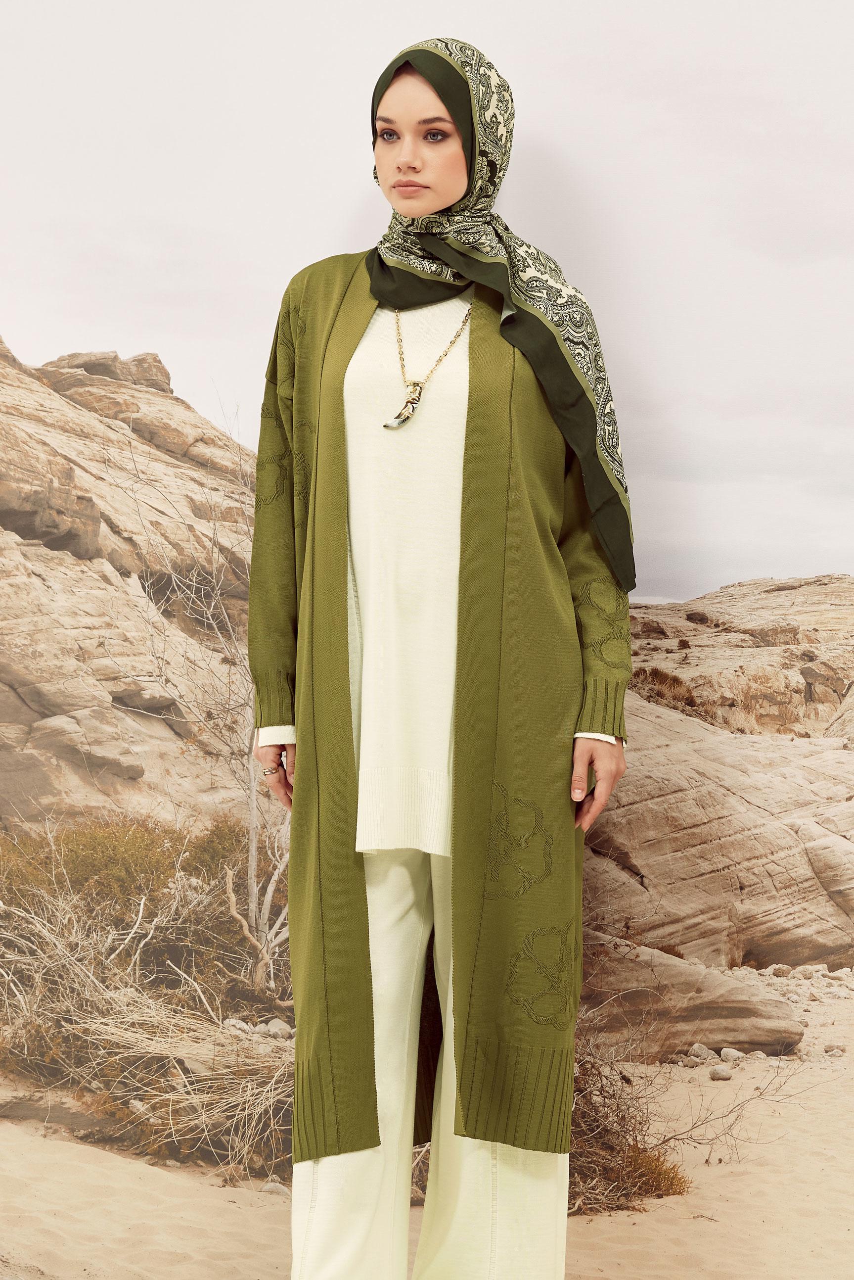 Tesettür giyim YEŞİL TRİKO HIRKA 45891