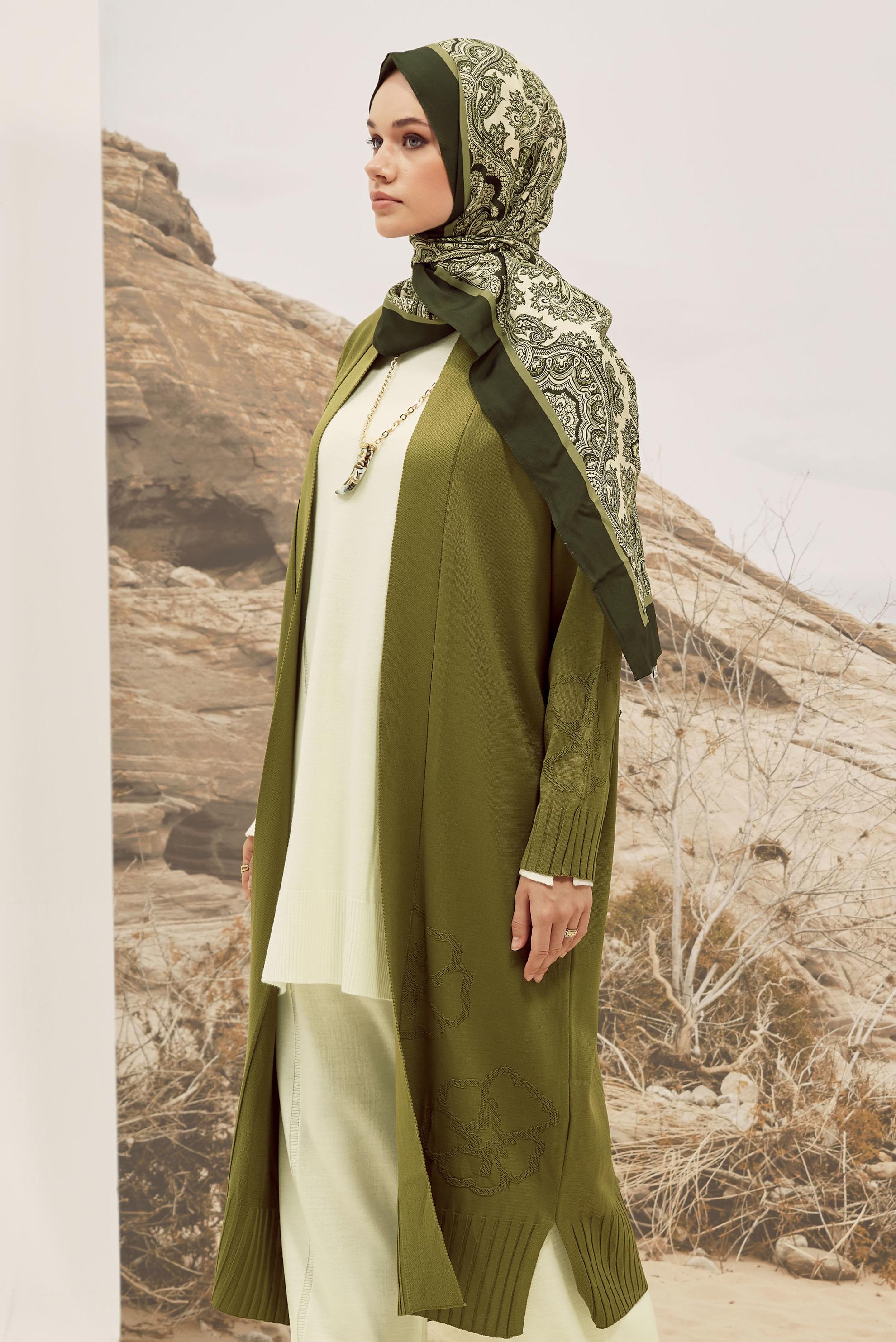 Tesettür giyim YEŞİL TRİKO HIRKA 45891