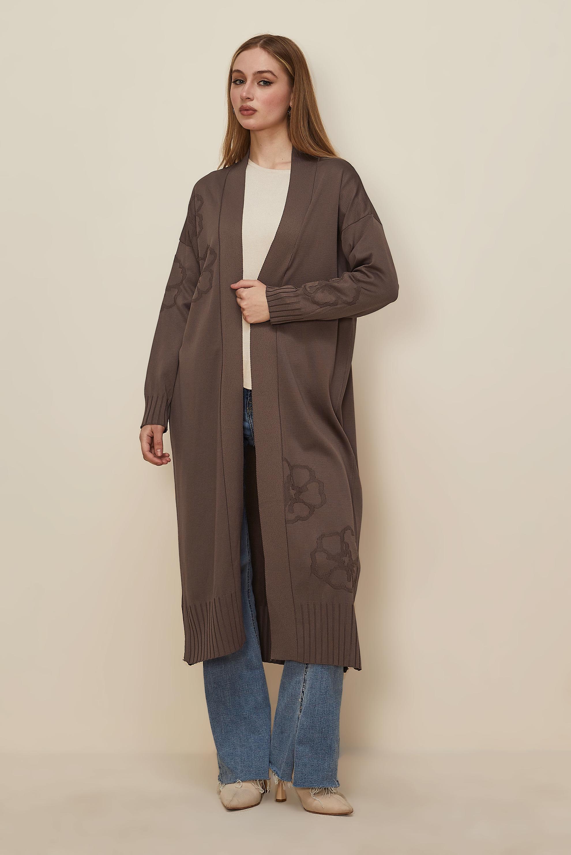 Tesettür giyim KAHVE TRİKO HIRKA 45891