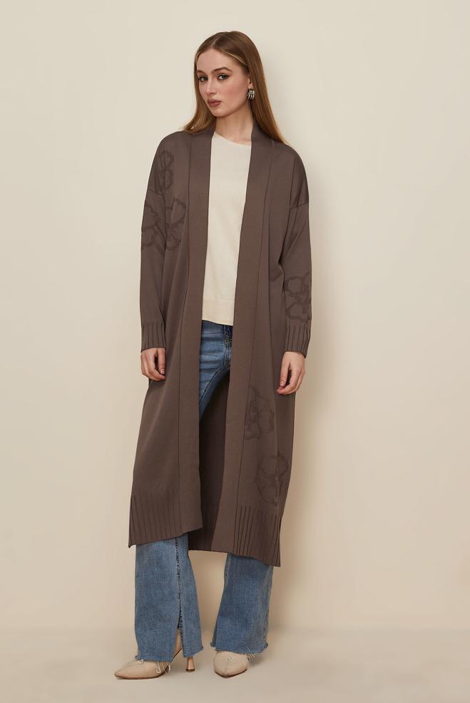 Tesettür giyim KAHVE 45891 TRİKO HIRKA 40-48 - ALVİNA