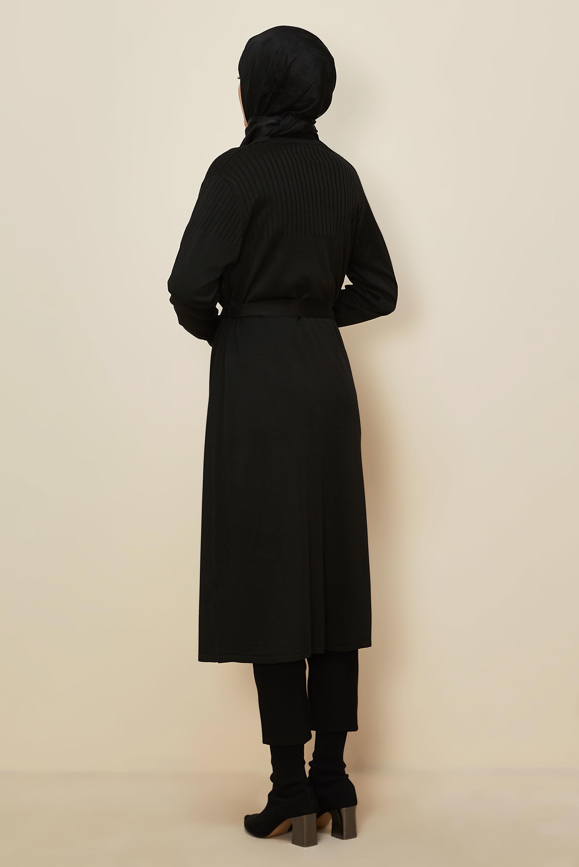 Hijab clothing BLACK BELTED KNITWEAR CARDIGAN 45892