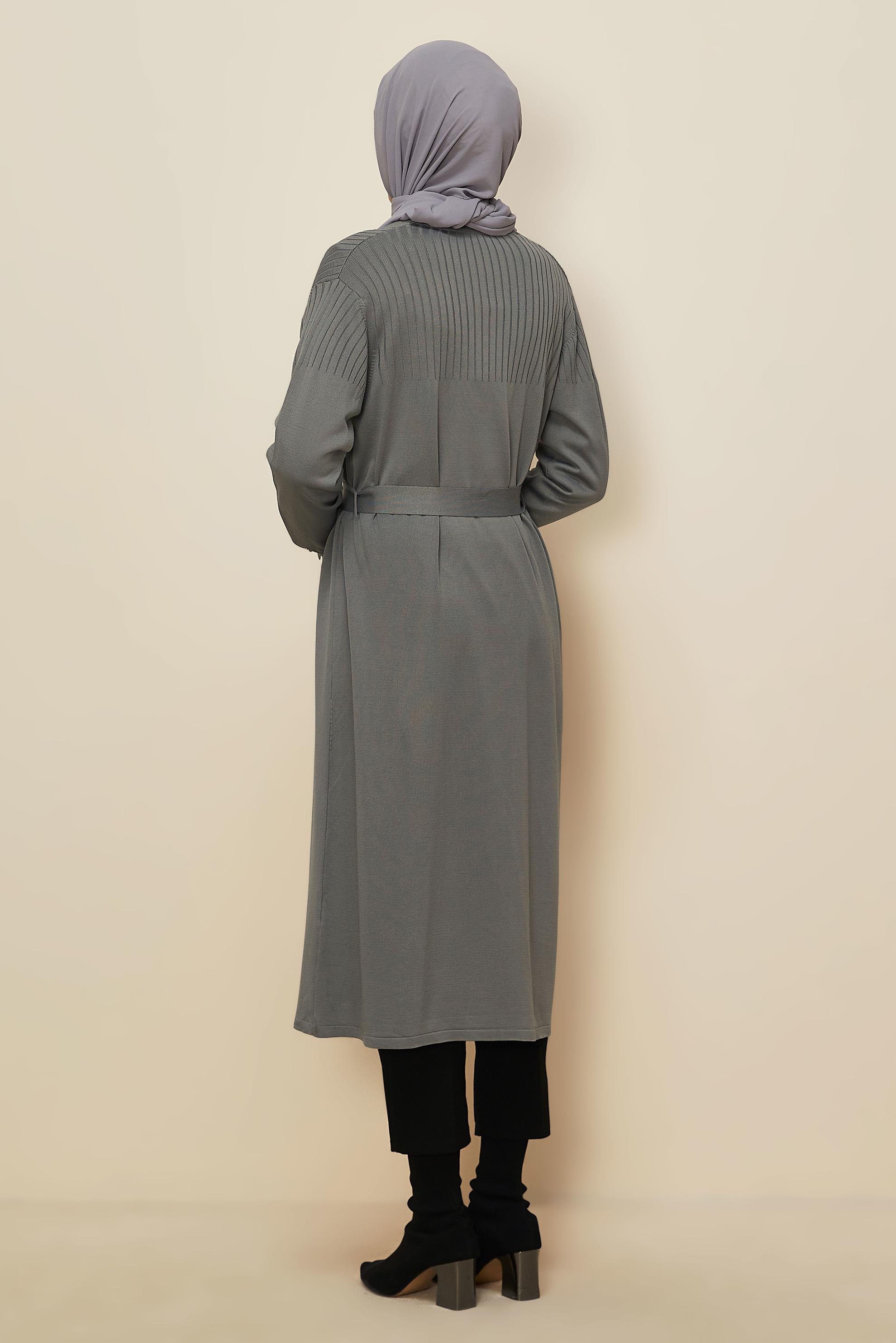 Hijab clothing GREY BELTED KNITWEAR CARDIGAN 45892