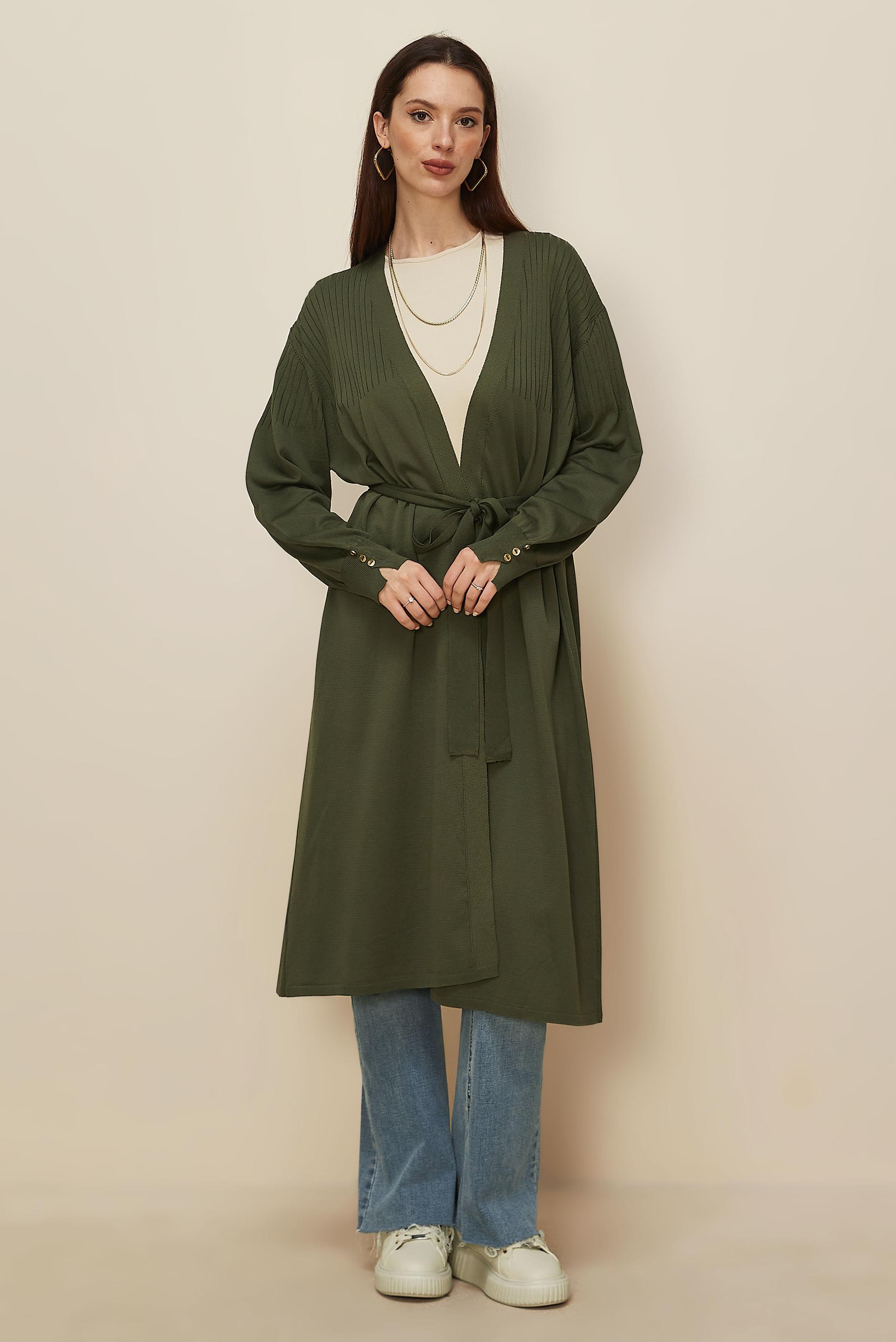 Hijab clothing KHAKI BELTED KNITWEAR CARDIGAN 45892