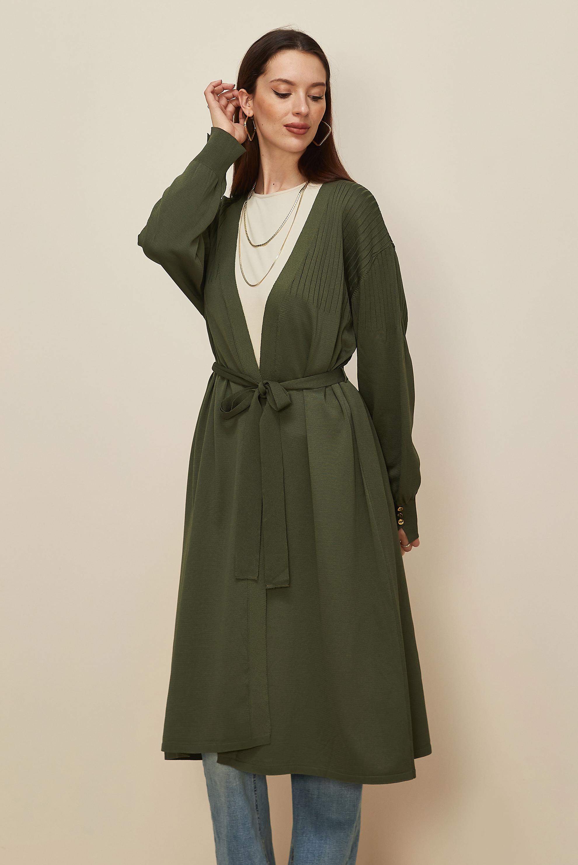 Hijab clothing KHAKI BELTED KNITWEAR CARDIGAN 45892