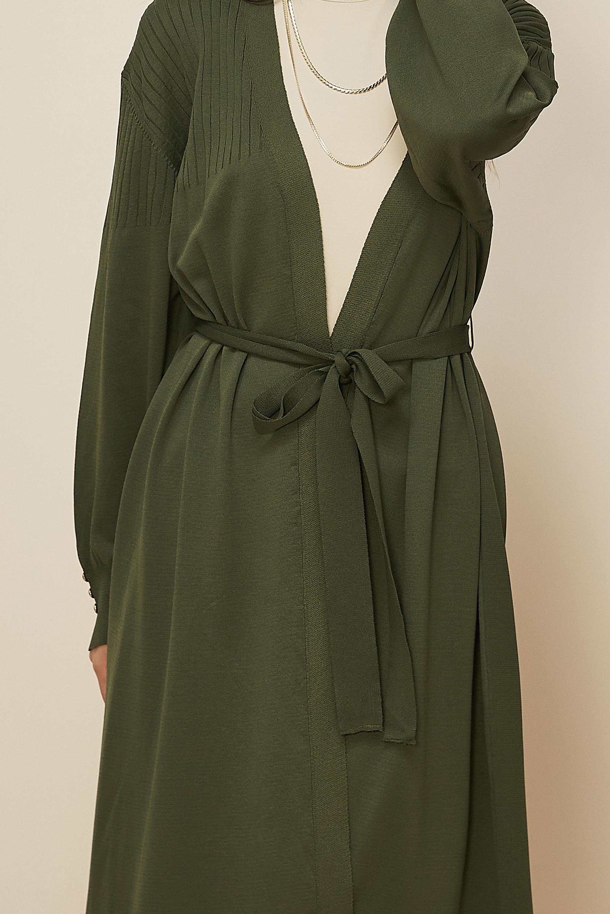 Hijab clothing KHAKI BELTED KNITWEAR CARDIGAN 45892