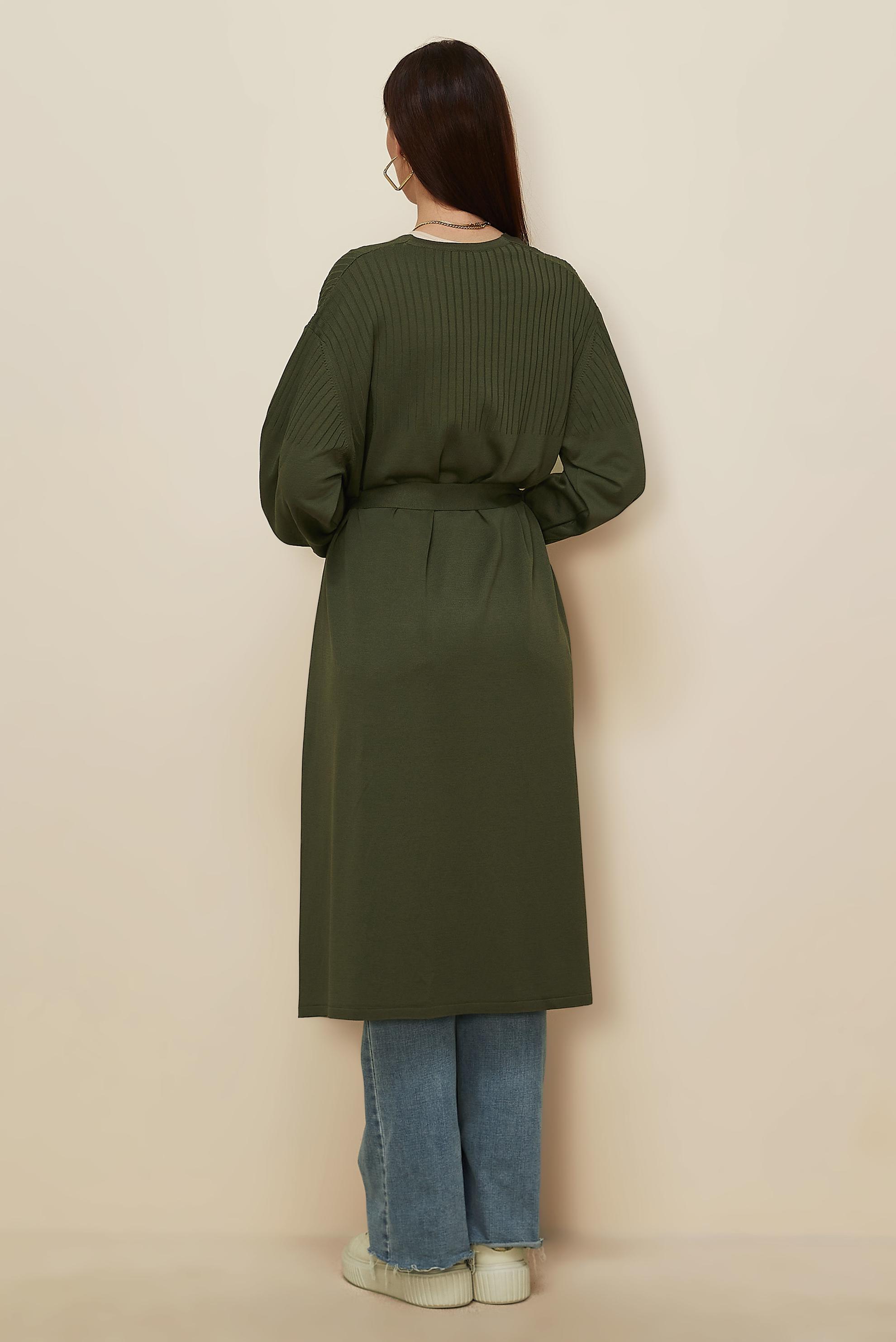 Hijab clothing KHAKI BELTED KNITWEAR CARDIGAN 45892