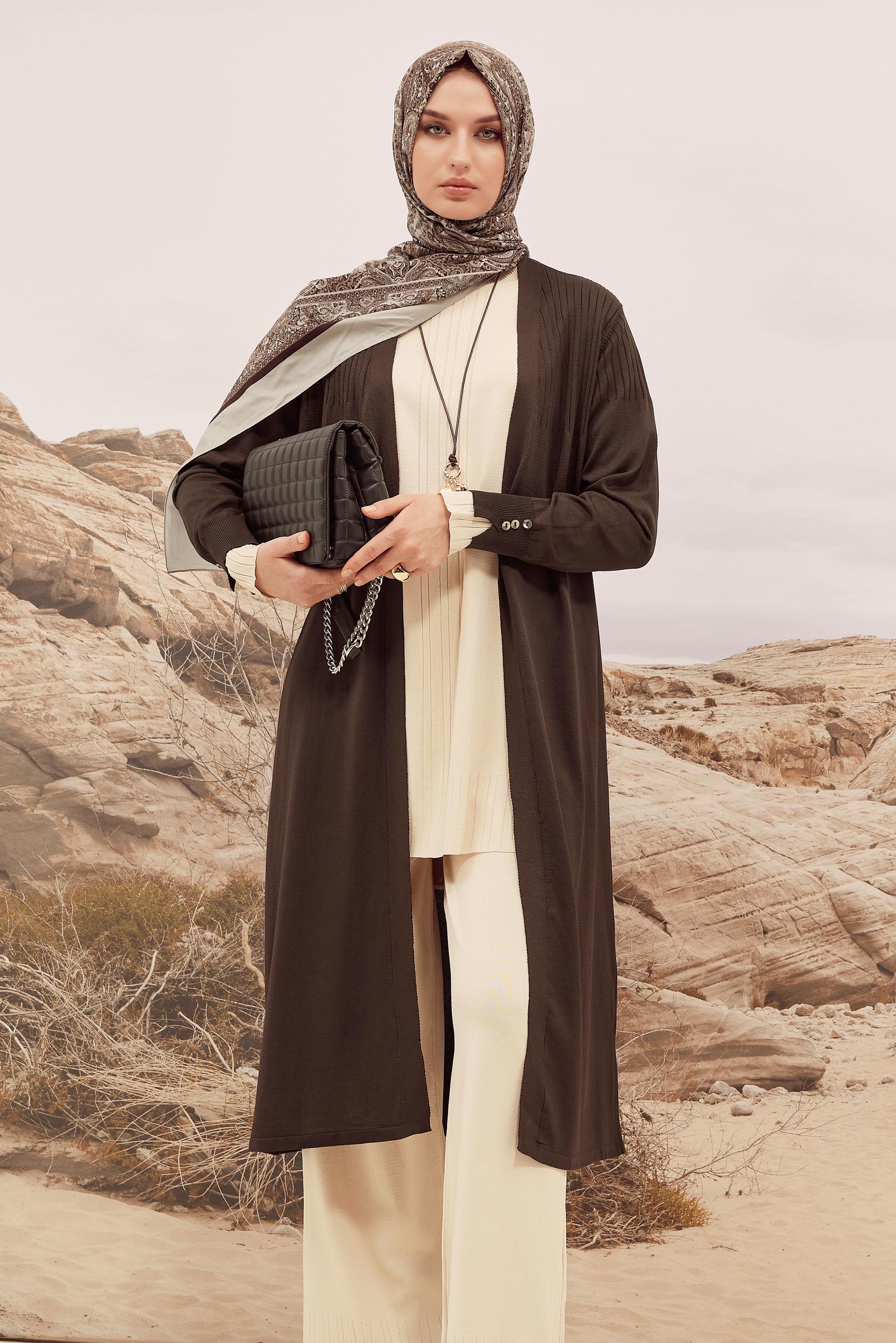 Hijab clothing BROWN BELTED KNITWEAR CARDIGAN 45892