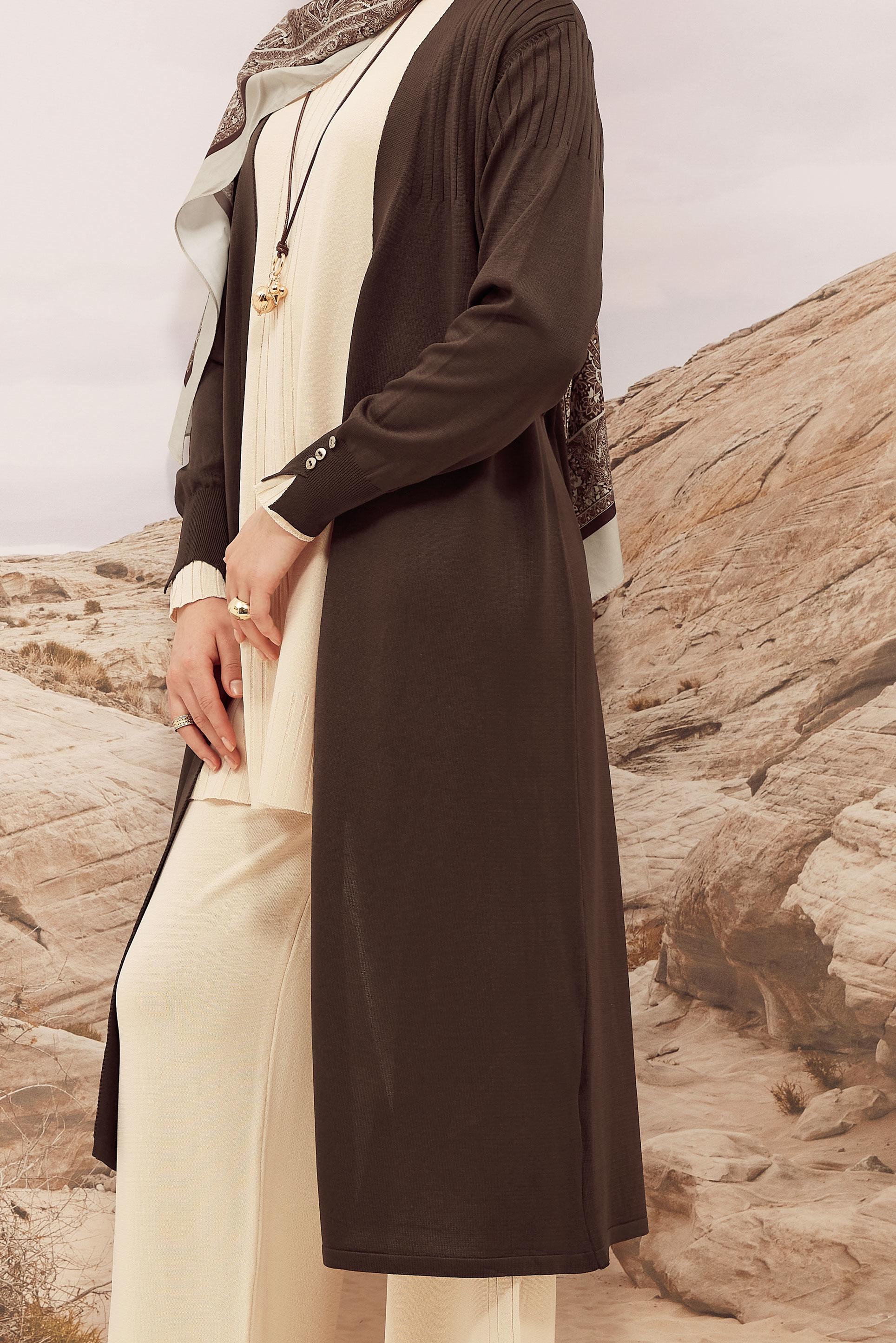 Hijab clothing BROWN BELTED KNITWEAR CARDIGAN 45892