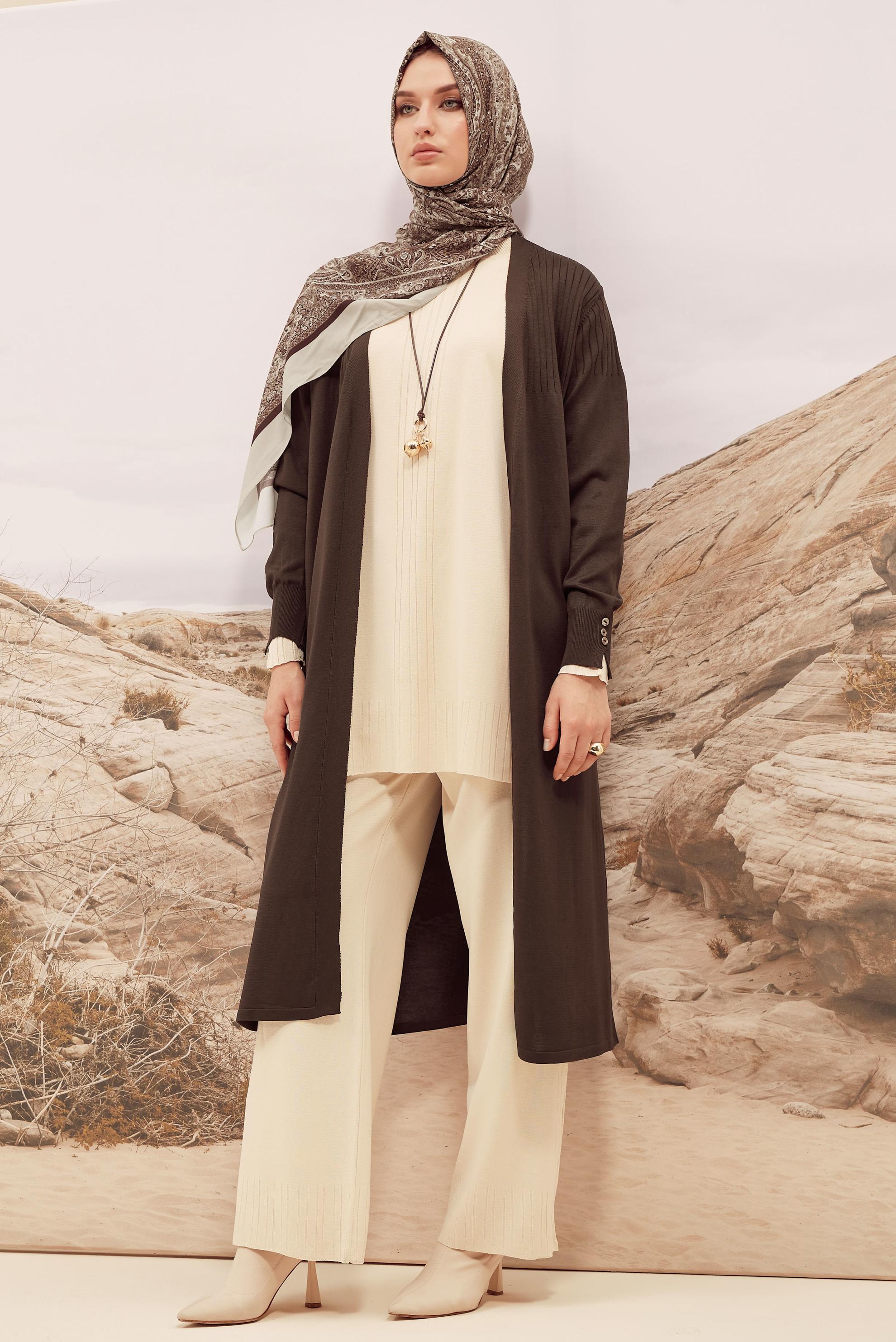 Hijab clothing BROWN BELTED KNITWEAR CARDIGAN 45892