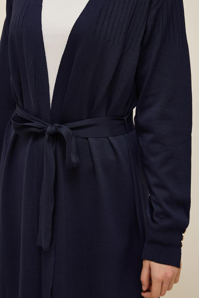 Tesettür giyim LACİVERT KUŞAKLI TRİKO HIRKA 45892 - ALVİNA