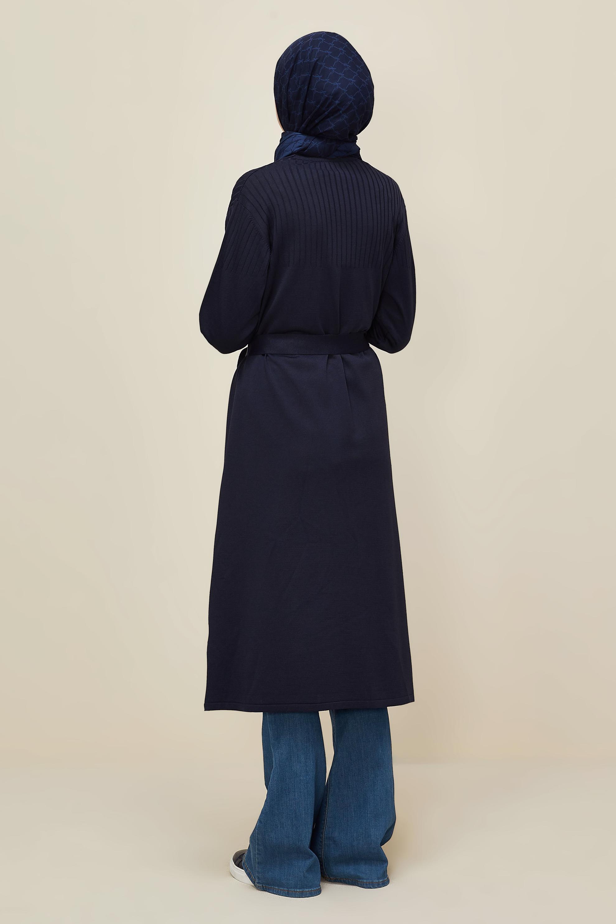 Tesettür giyim LACİVERT KUŞAKLI TRİKO HIRKA 45892
