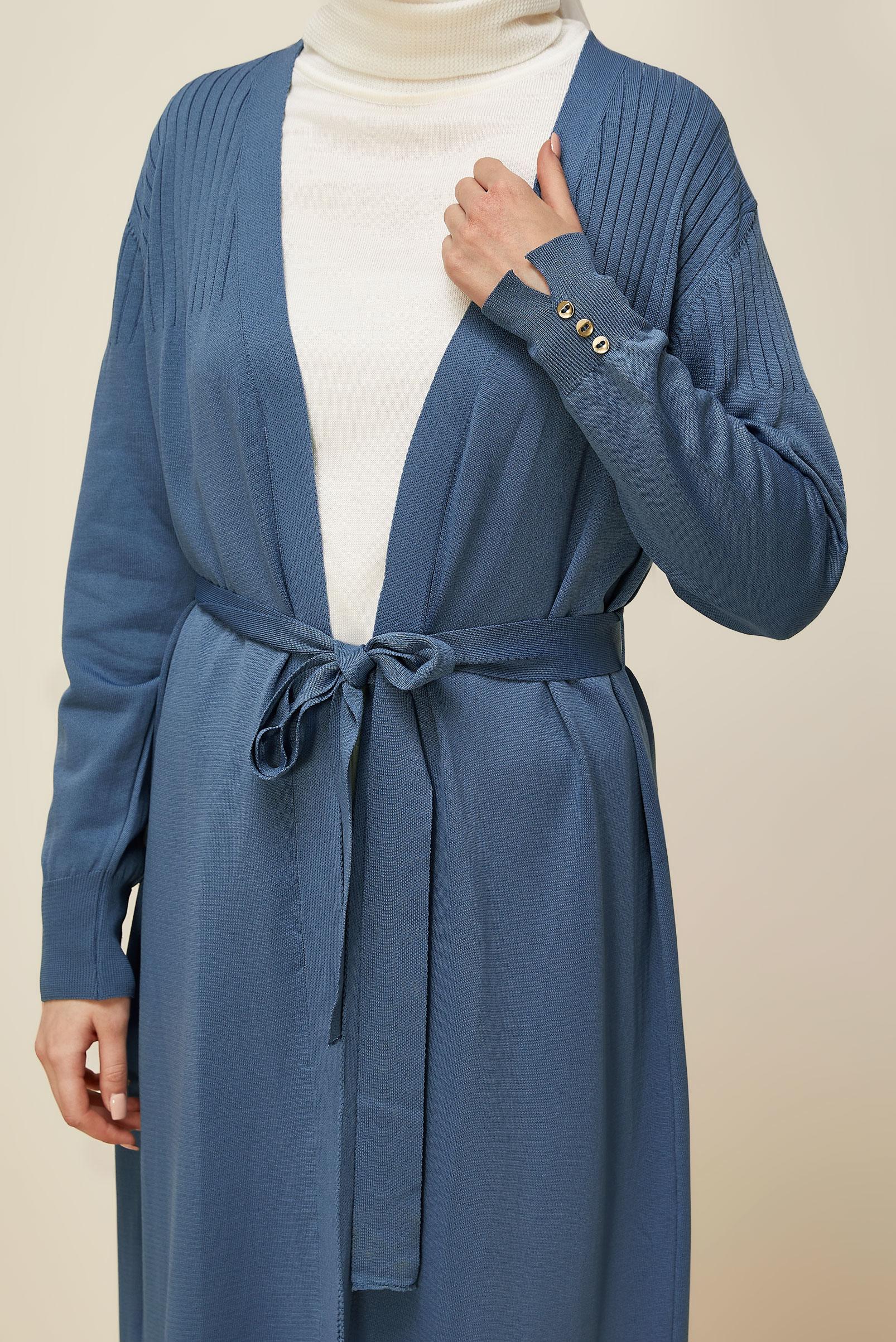 Tesettür giyim LACİVERT KUŞAKLI TRİKO HIRKA 45892