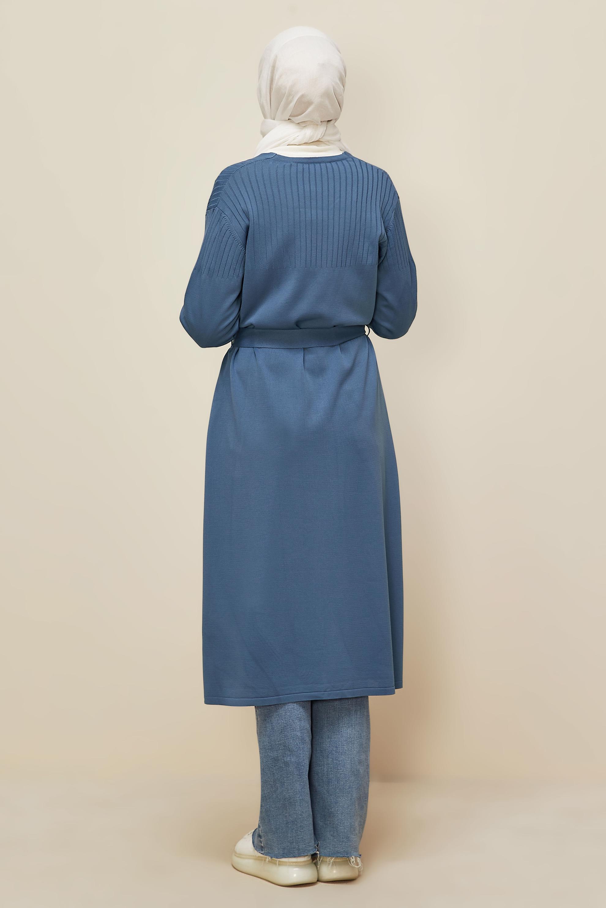 Tesettür giyim LACİVERT KUŞAKLI TRİKO HIRKA 45892