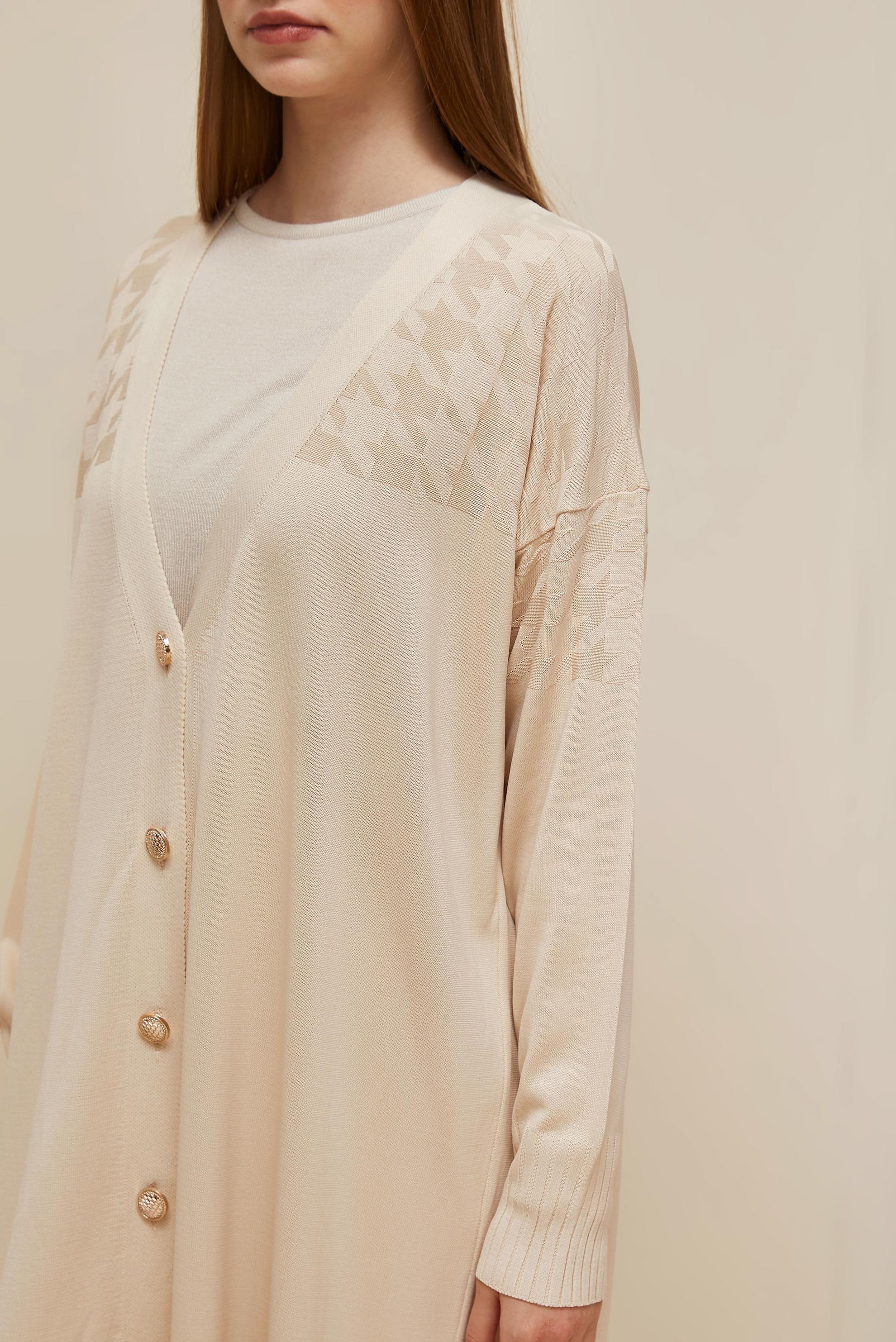 Tesettür giyim BEJ DÜĞMELİ TRİKO HIRKA 45893