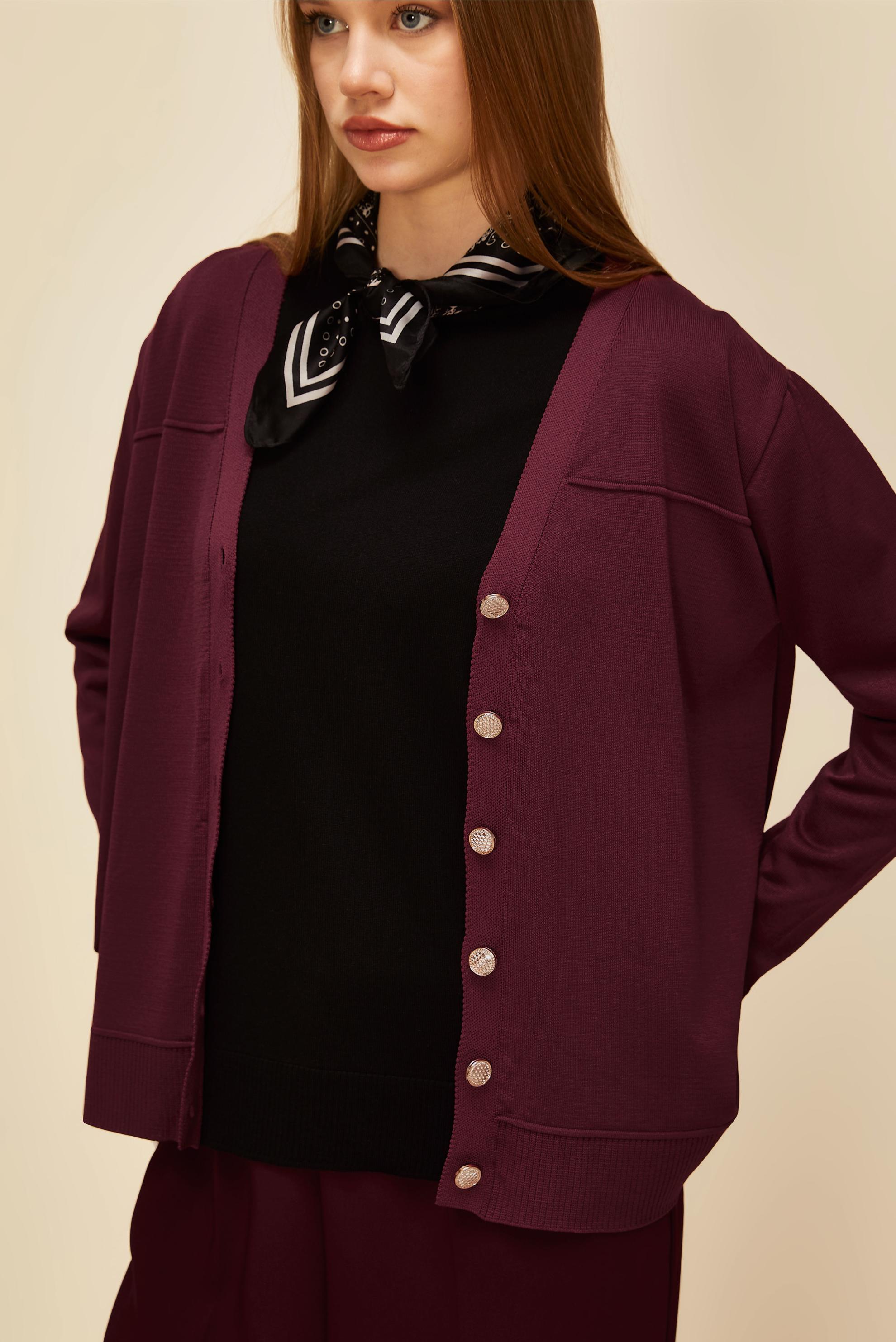 Tesettür giyim BORDO DÜĞMELİ TRİKO HIRKA 45895