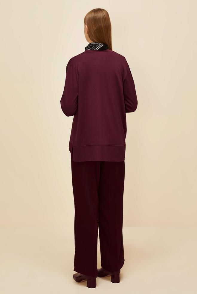 Tesettür giyim BORDO DÜĞMELİ TRİKO HIRKA 45895 - ALVİNA