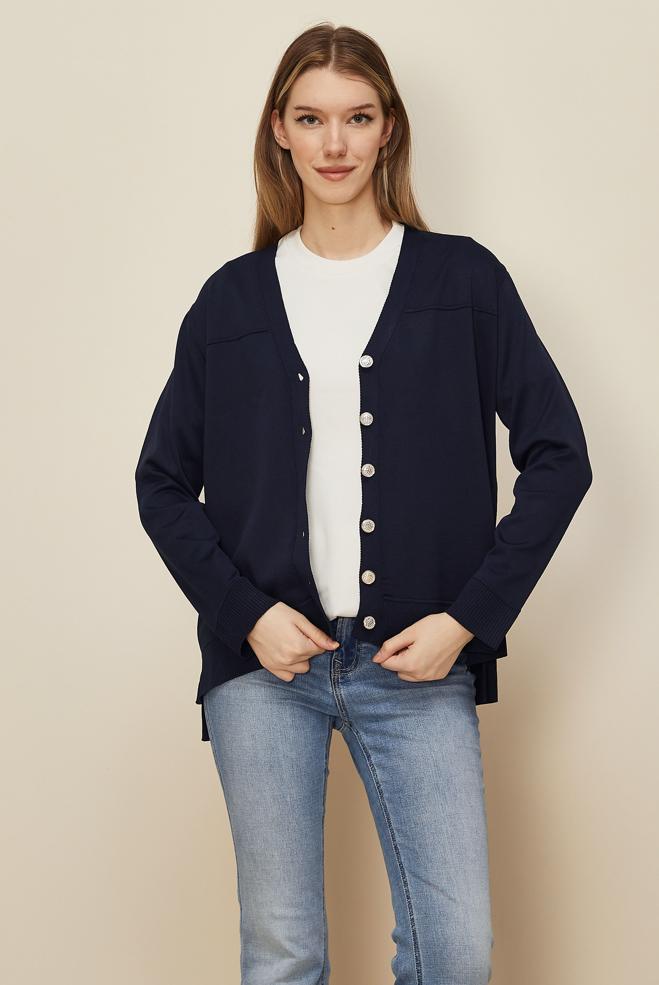 Tesettür giyim LACİVERT DÜĞMELİ TRİKO HIRKA 45895 - ALVİNA