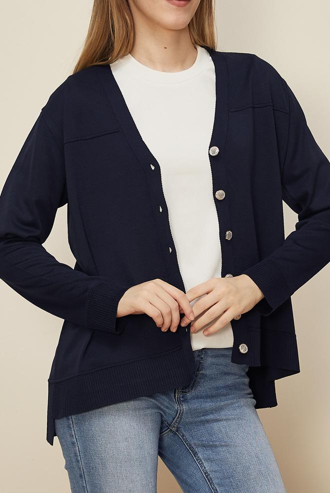 Tesettür giyim LACİVERT DÜĞMELİ TRİKO HIRKA 45895 - ALVİNA