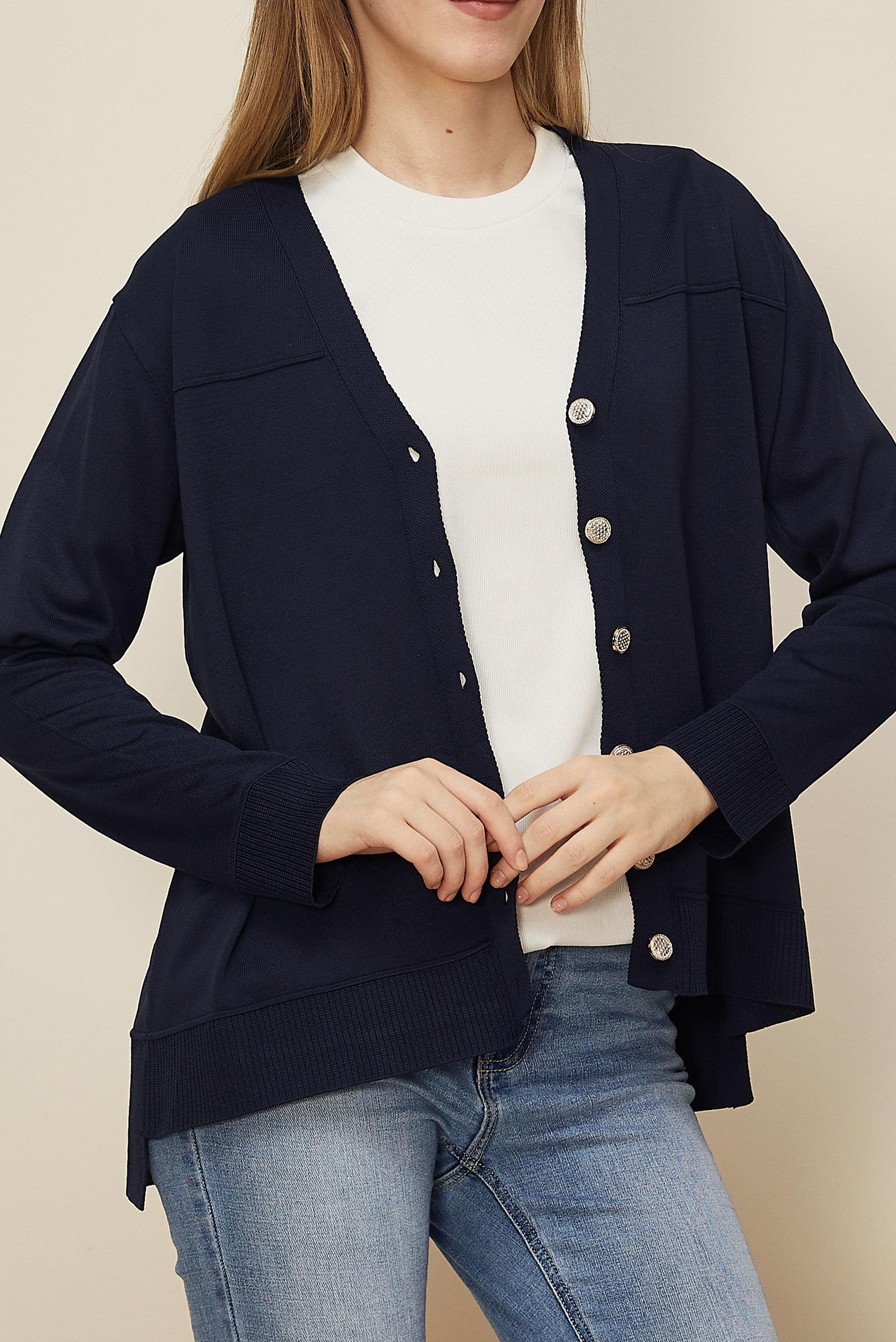 Tesettür giyim LACİVERT DÜĞMELİ TRİKO HIRKA 45895