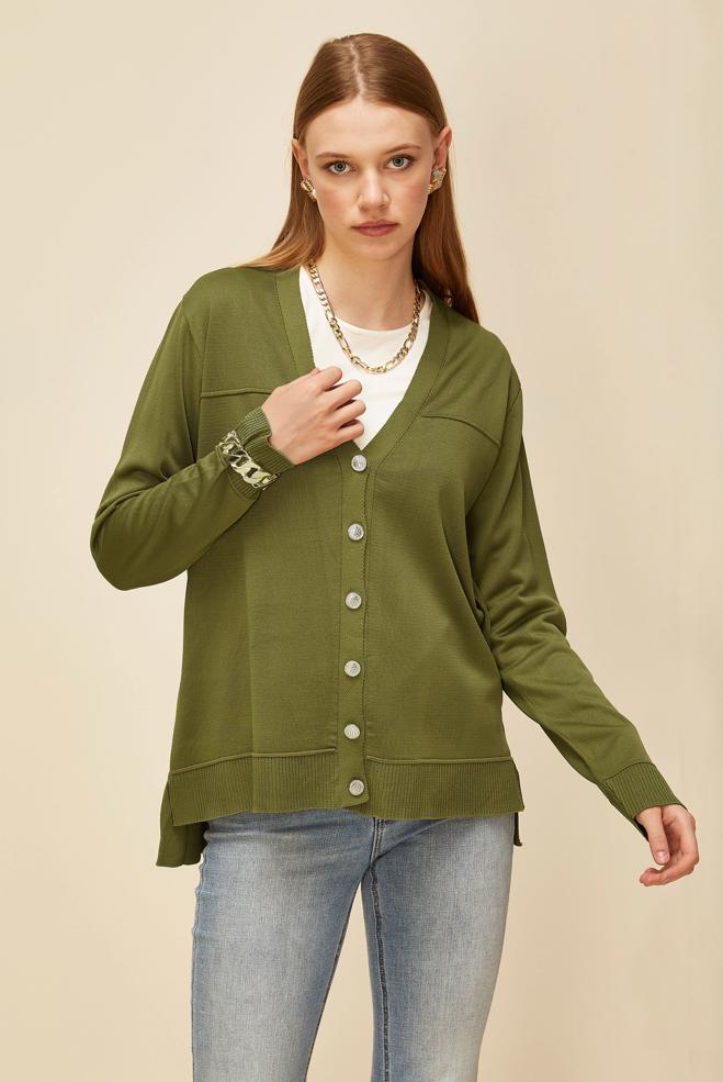 Tesettür giyim YEŞİL DÜĞMELİ TRİKO HIRKA 45895 - ALVİNA