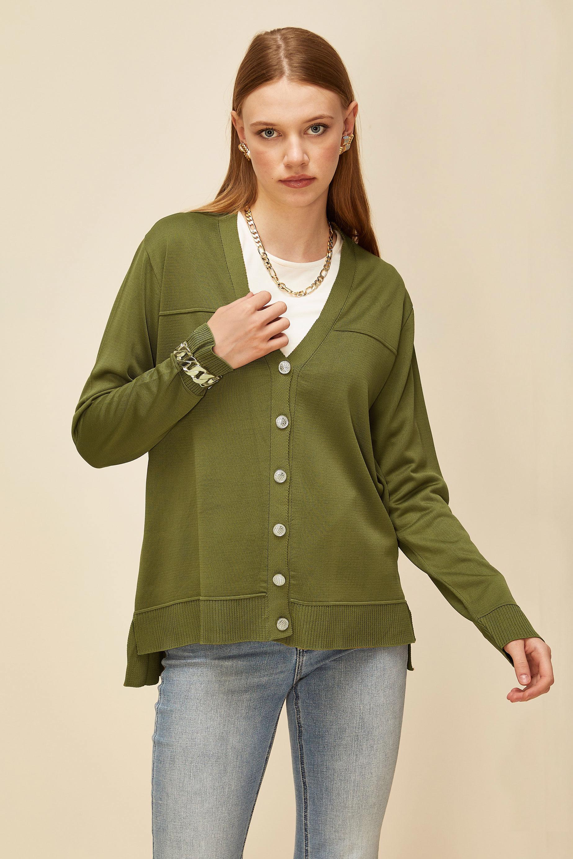 Tesettür giyim YEŞİL DÜĞMELİ TRİKO HIRKA 45895