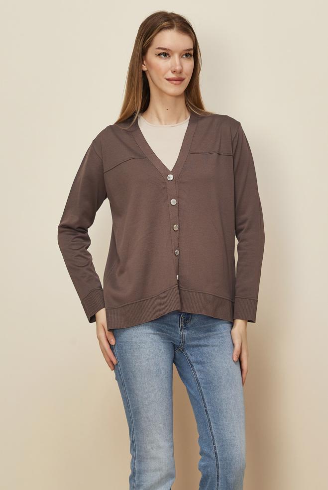 Tesettür giyim KAHVE DÜĞMELİ TRİKO HIRKA 45895 - ALVİNA