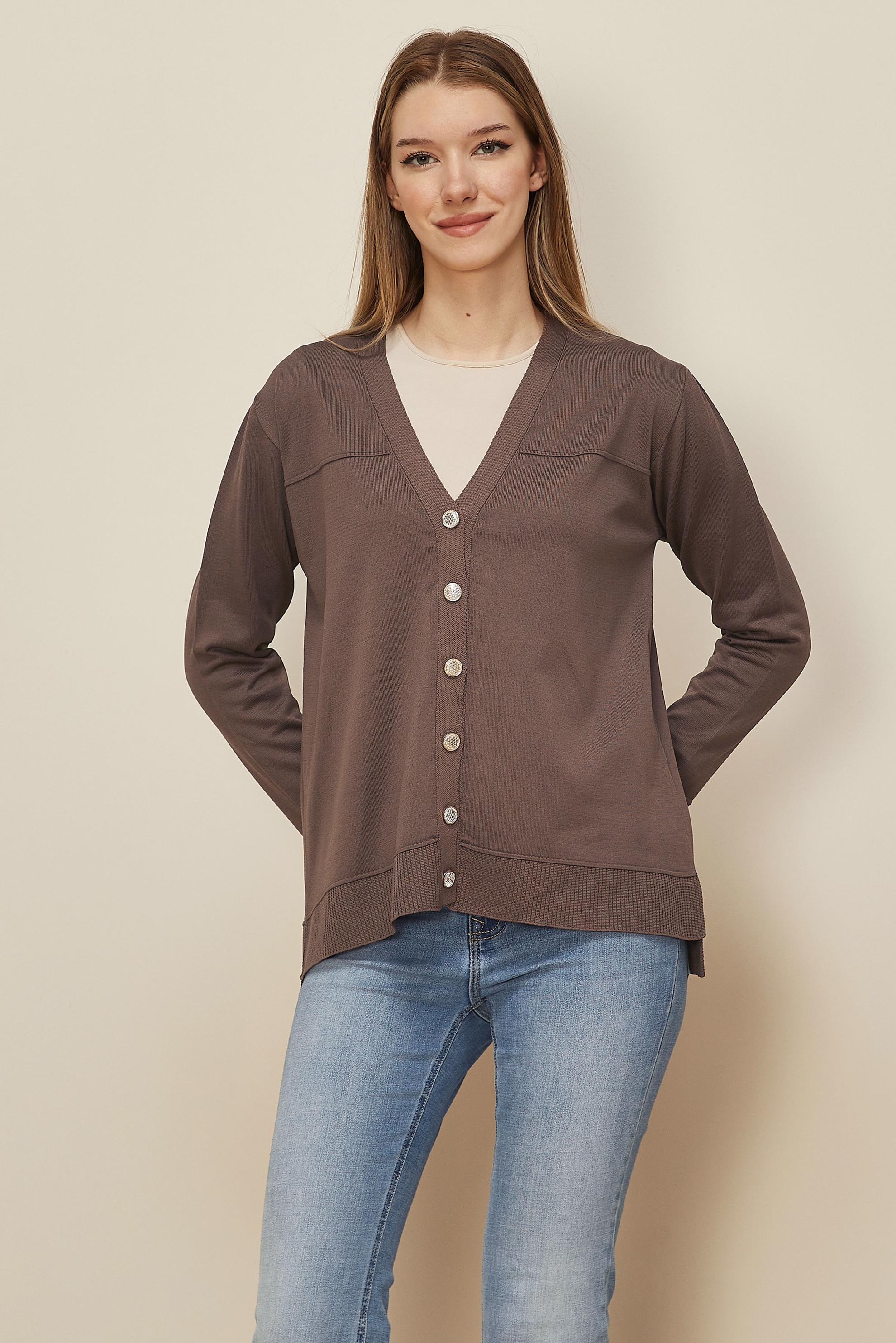 Tesettür giyim KAHVE DÜĞMELİ TRİKO HIRKA 45895