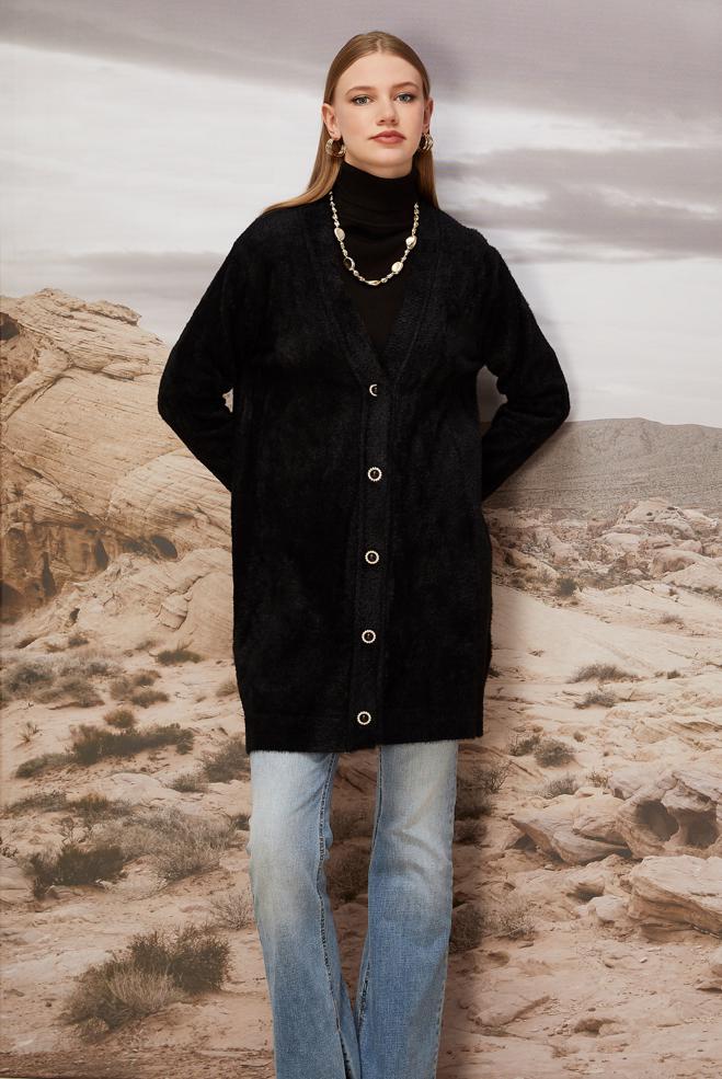 Tesettür giyim SİYAH TRİKO HIRKA 45926 - ALVİNA