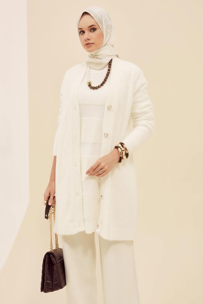 Hijab clothing WHITE KNITWEAR CARDIGAN 45926 - ALVİNA