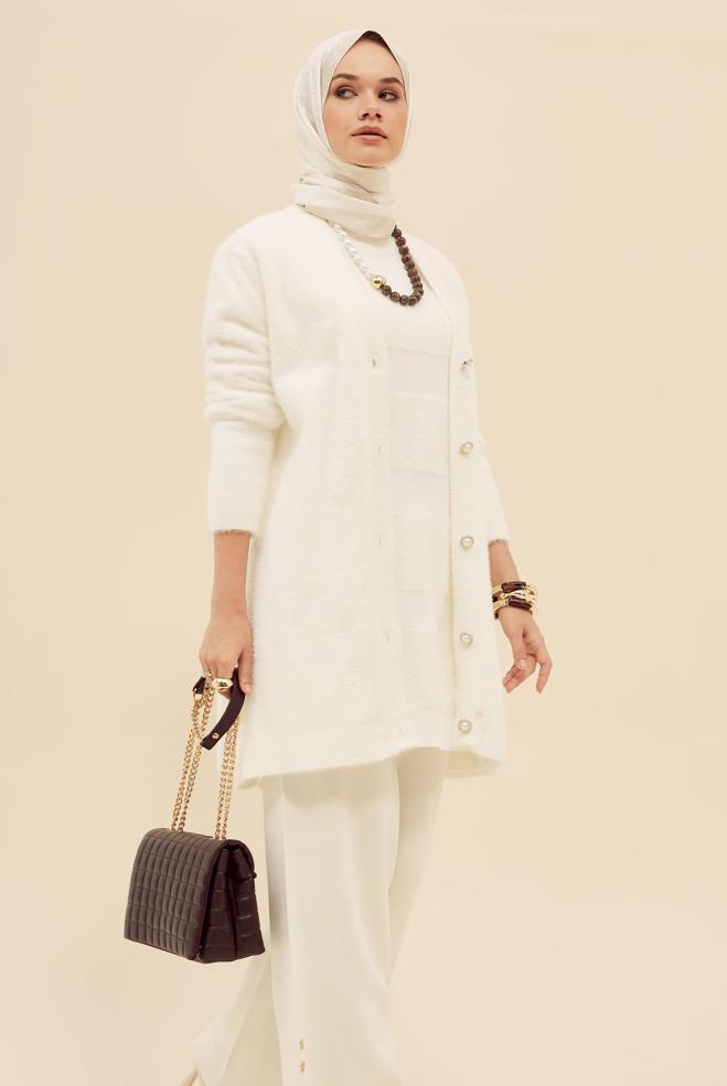Hijab clothing WHITE KNITWEAR CARDIGAN 45926 - ALVİNA