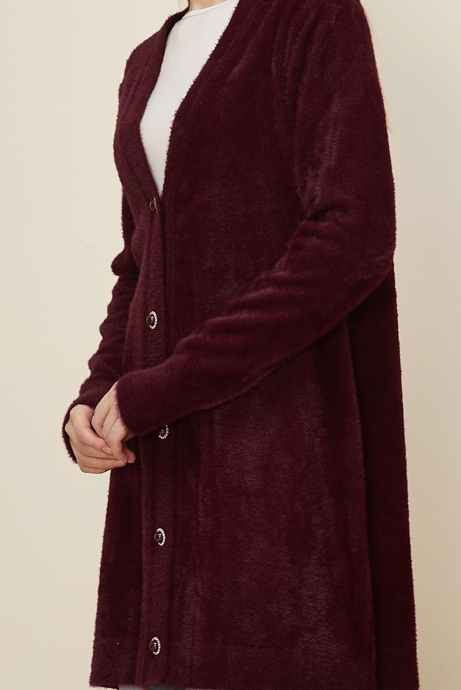 Tesettür giyim BORDO TRİKO HIRKA 45926 - ALVİNA