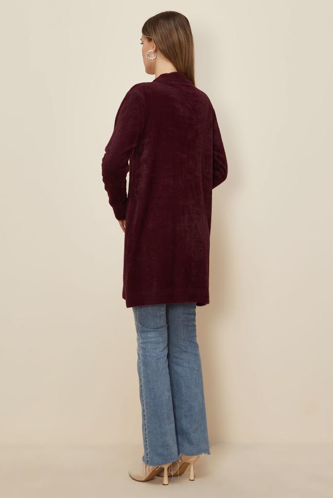 Tesettür giyim BORDO TRİKO HIRKA 45926 - ALVİNA