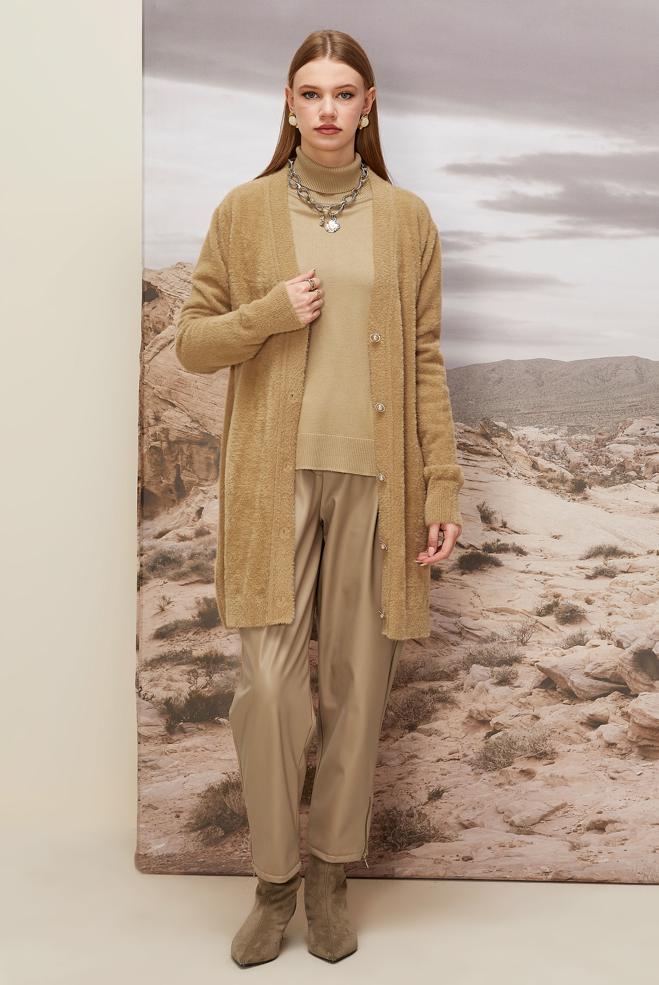 Tesettür giyim KAHVE TRİKO HIRKA 45926 - ALVİNA