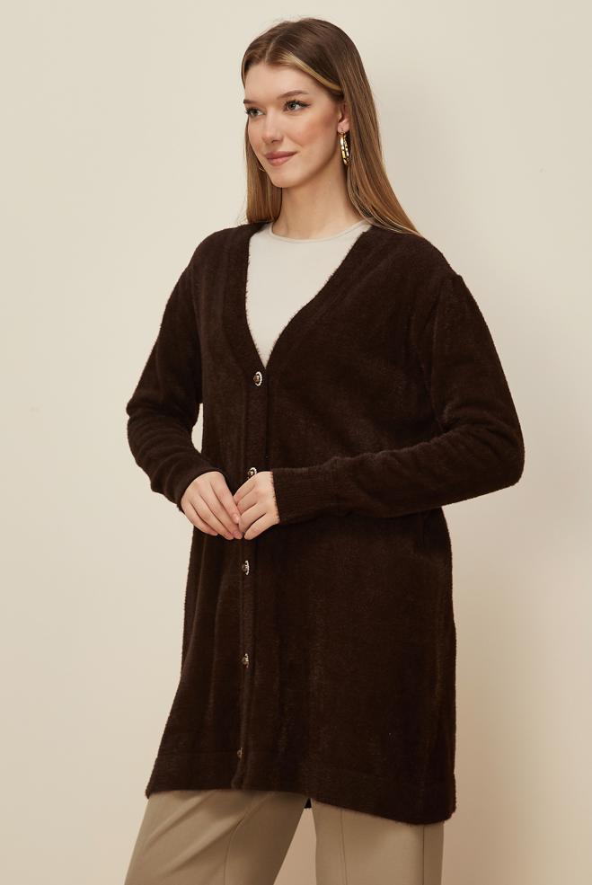 Tesettür giyim KAHVE TRİKO HIRKA 45926 - ALVİNA