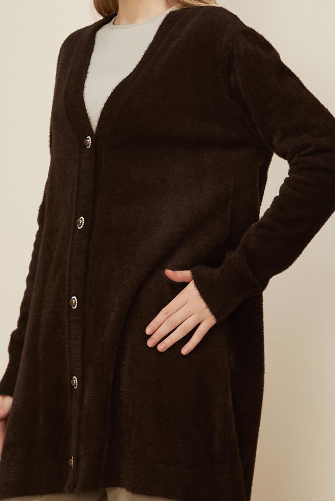 Tesettür giyim KAHVE TRİKO HIRKA 45926 - ALVİNA