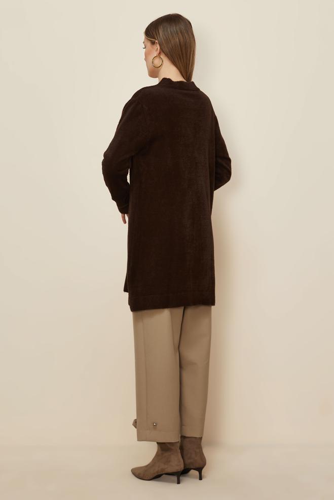 Tesettür giyim KAHVE TRİKO HIRKA 45926 - ALVİNA