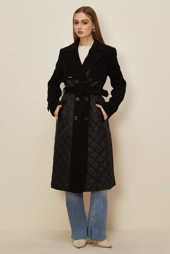 Hijab clothing BLACK BELTED CACHE COAT 90534 - ALVİNA