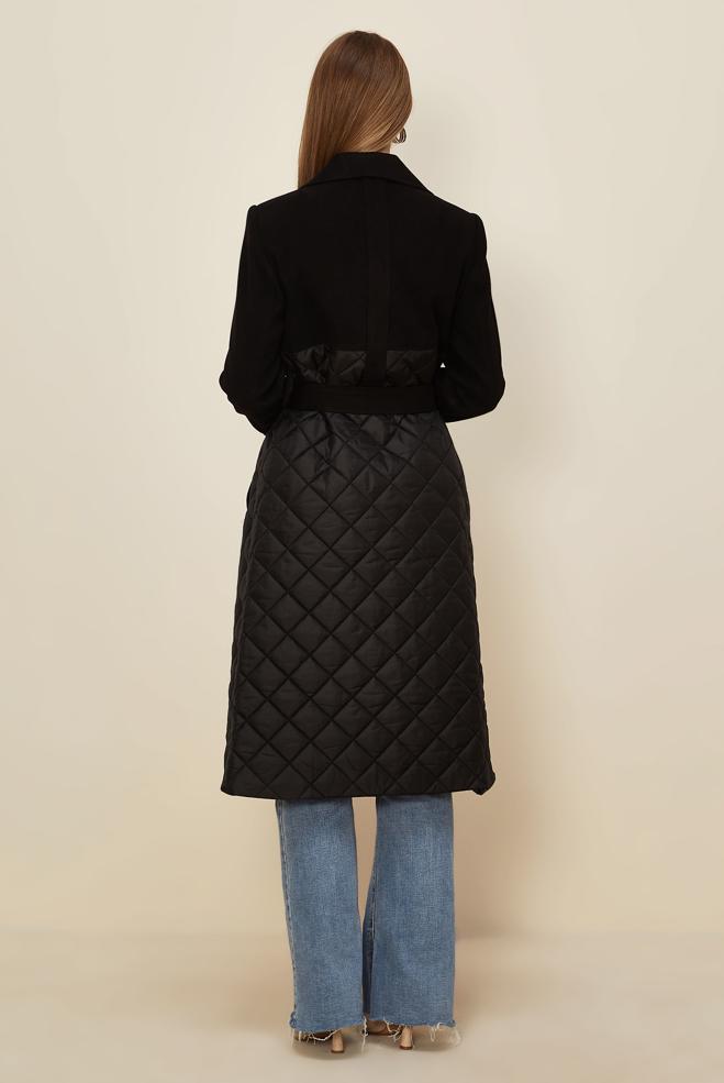 Hijab clothing BLACK BELTED CACHE COAT 90534 - ALVİNA