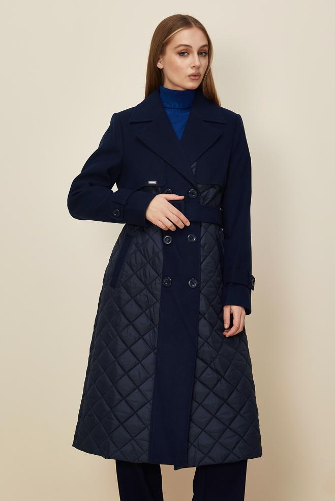 Hijab clothing NAVY BLUE BELTED CACHE COAT 90534 - ALVİNA