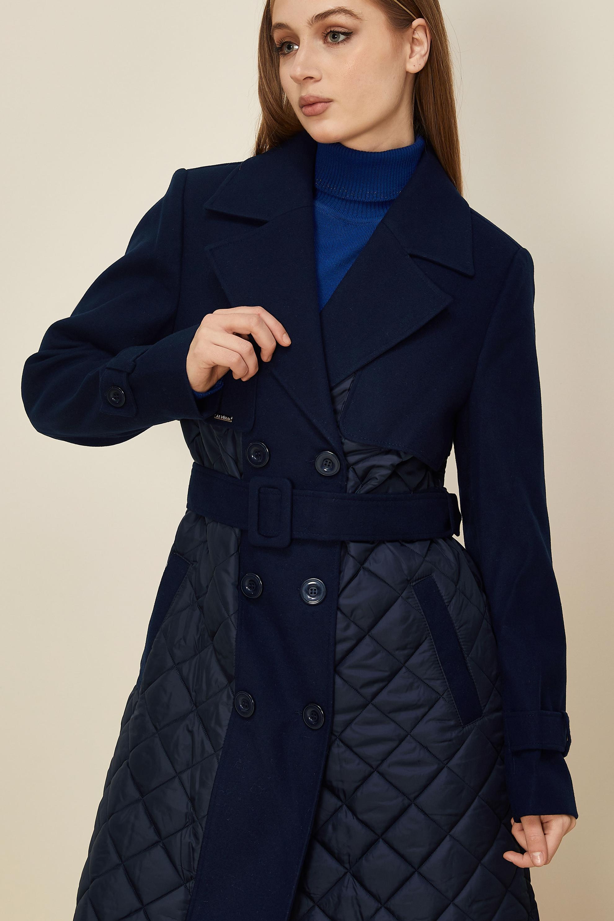 Tesettür giyim LACİVERT KEMERLİ KAPİTONE DETAYLI KAŞE KABAN 90534