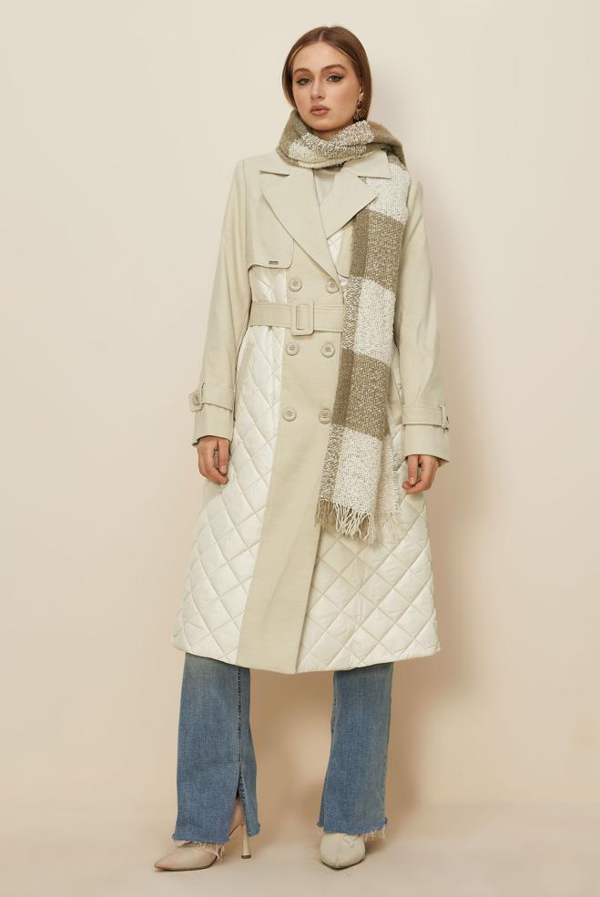 Hijab clothing ECRU BELTED CACHE COAT 90534 - ALVİNA