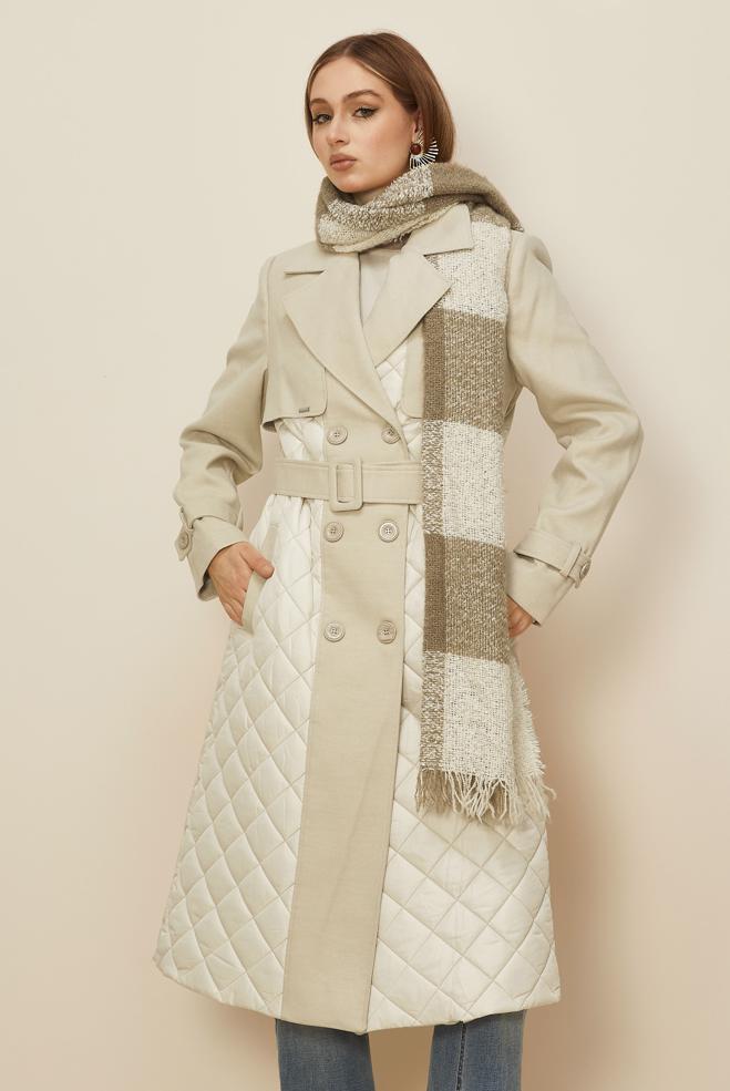 Hijab clothing ECRU BELTED CACHE COAT 90534 - ALVİNA