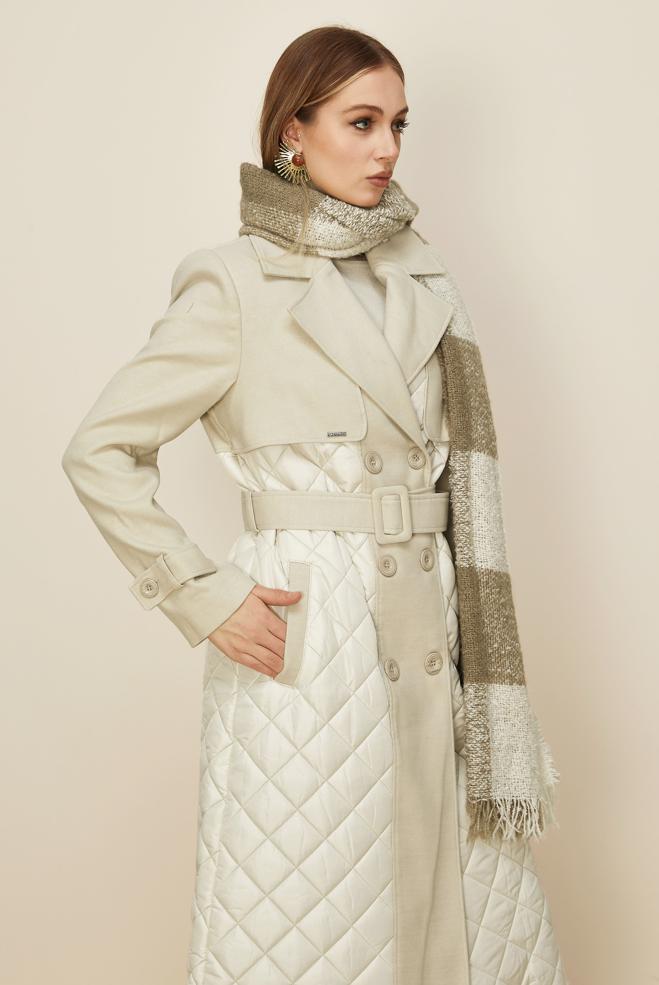 Hijab clothing ECRU BELTED CACHE COAT 90534 - ALVİNA