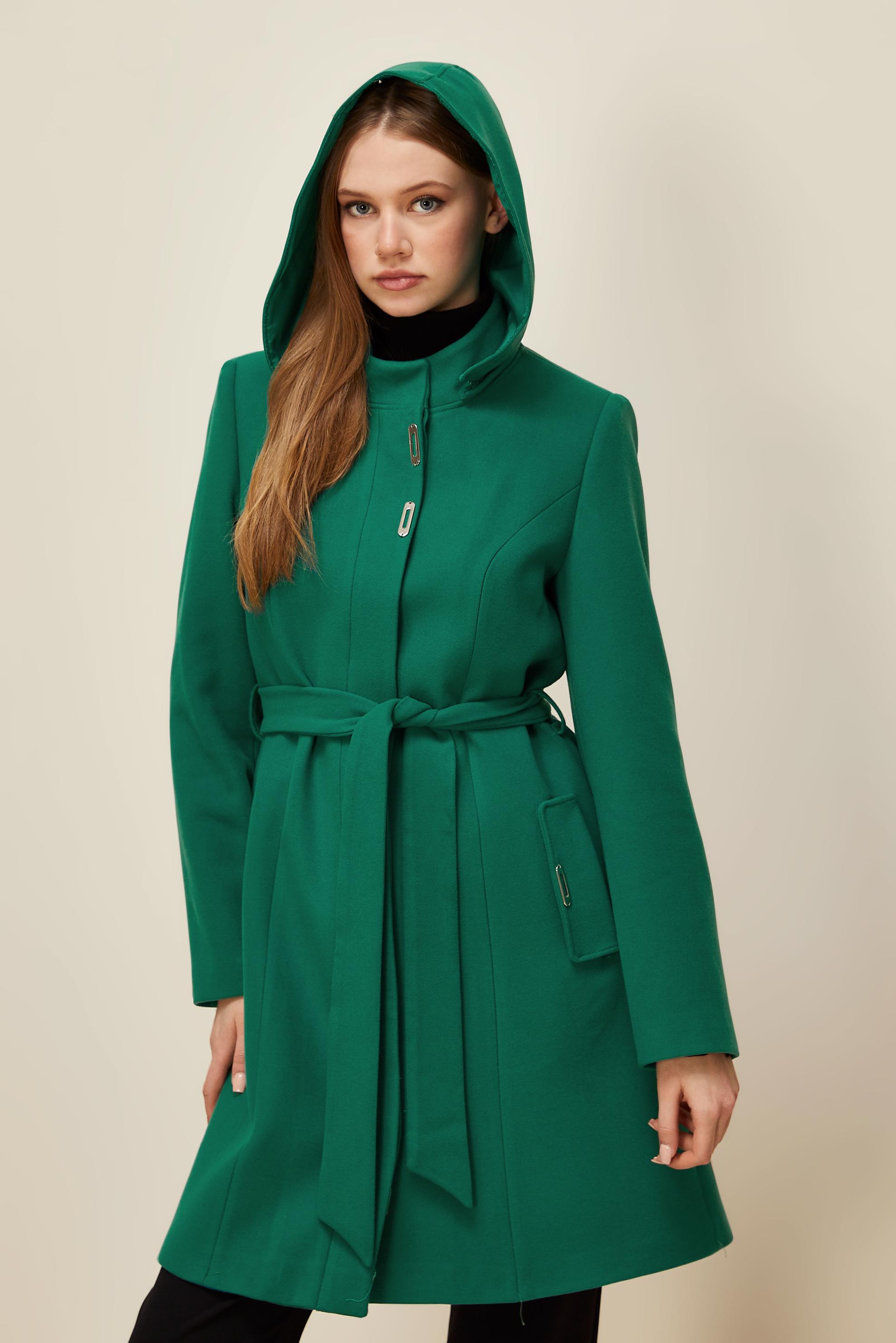 Tesettür giyim YEŞİL KUŞAKLI KABAN 90566