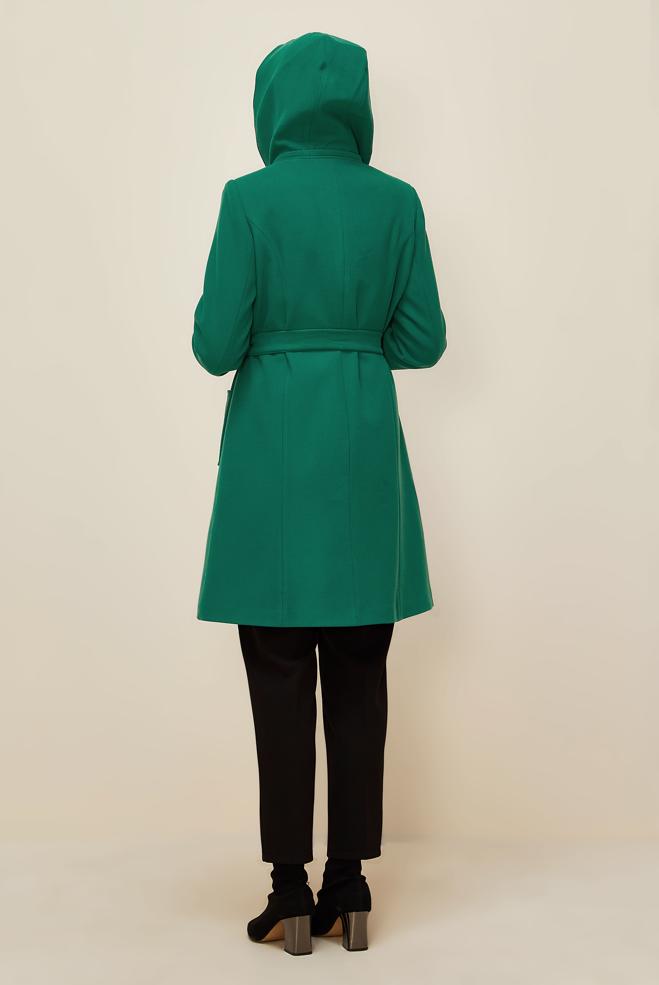 Tesettür giyim YEŞİL KUŞAKLI KABAN 90566 - ALVİNA