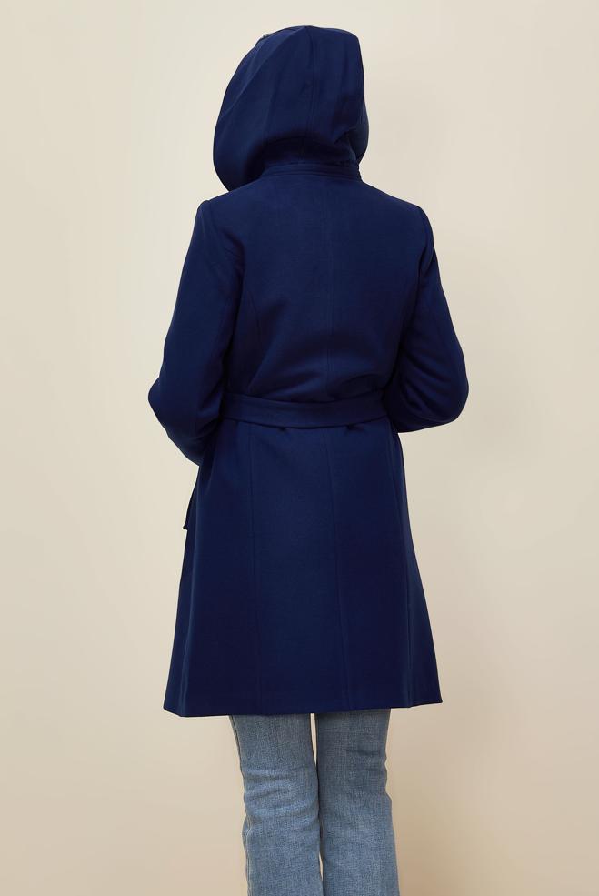 Tesettür giyim MAVİ KUŞAKLI KABAN 90566 - ALVİNA